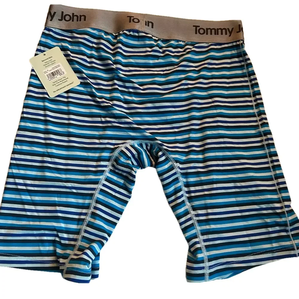 Tommy John Second Skin Boxer Briefs Crystal Blue Globe Stripes Small NWT